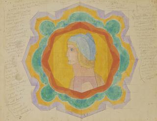 Charles Filiger - Quatre profils dans un entourage rayonnant, dont deux recto et verso