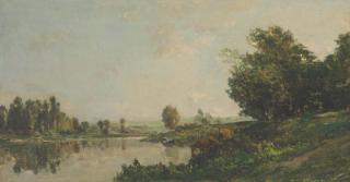 Charles-François Daubigny - Au Bords De L\'Oise, Lavandières Et Vaches