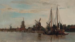 Charles François Daubigny - Barges Moored On A Dutch Waterway