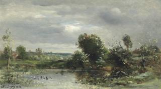 Charles-Francois Daubigny - Ducklings on a lake