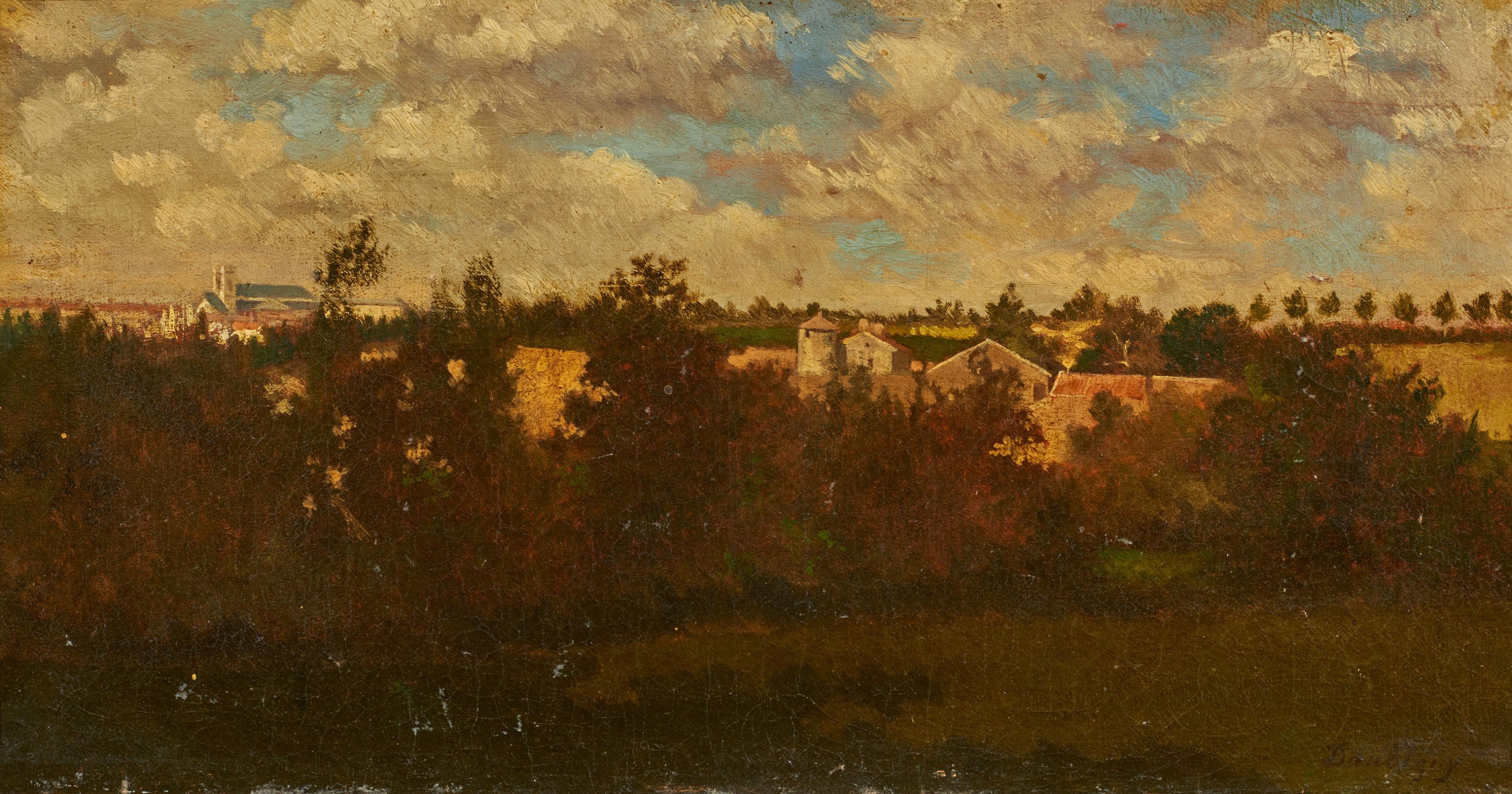 Charles Francois Daubigny - Landschaft mit Ausblick auf ein kleines Dorf.