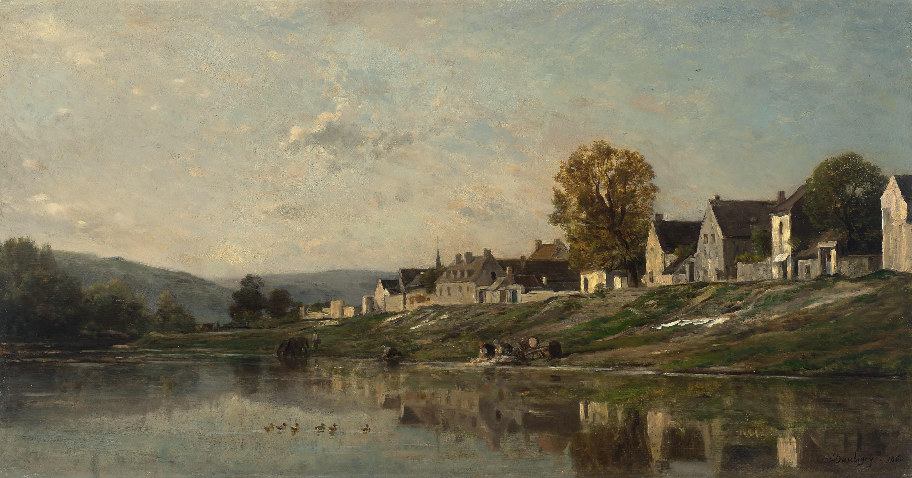 Charles-François Daubigny - Les Laveuses au bord de la Seine à Bonnières