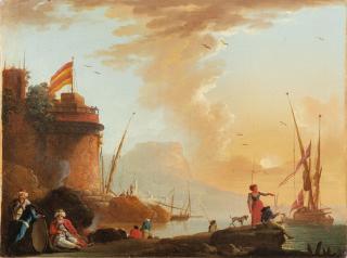 Charles François Grenier de Lacroix - A port at sunset