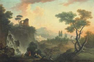 Charles-Francois Grenier de Lacroix - Paysage avec le Temple de Vesta dit de la Sybille à Tivoli