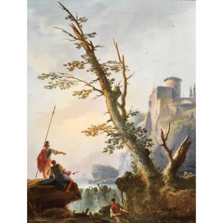 Charles-François Grenier De Lacroix - Paysage De Cascades Animé De Pêcheurs
