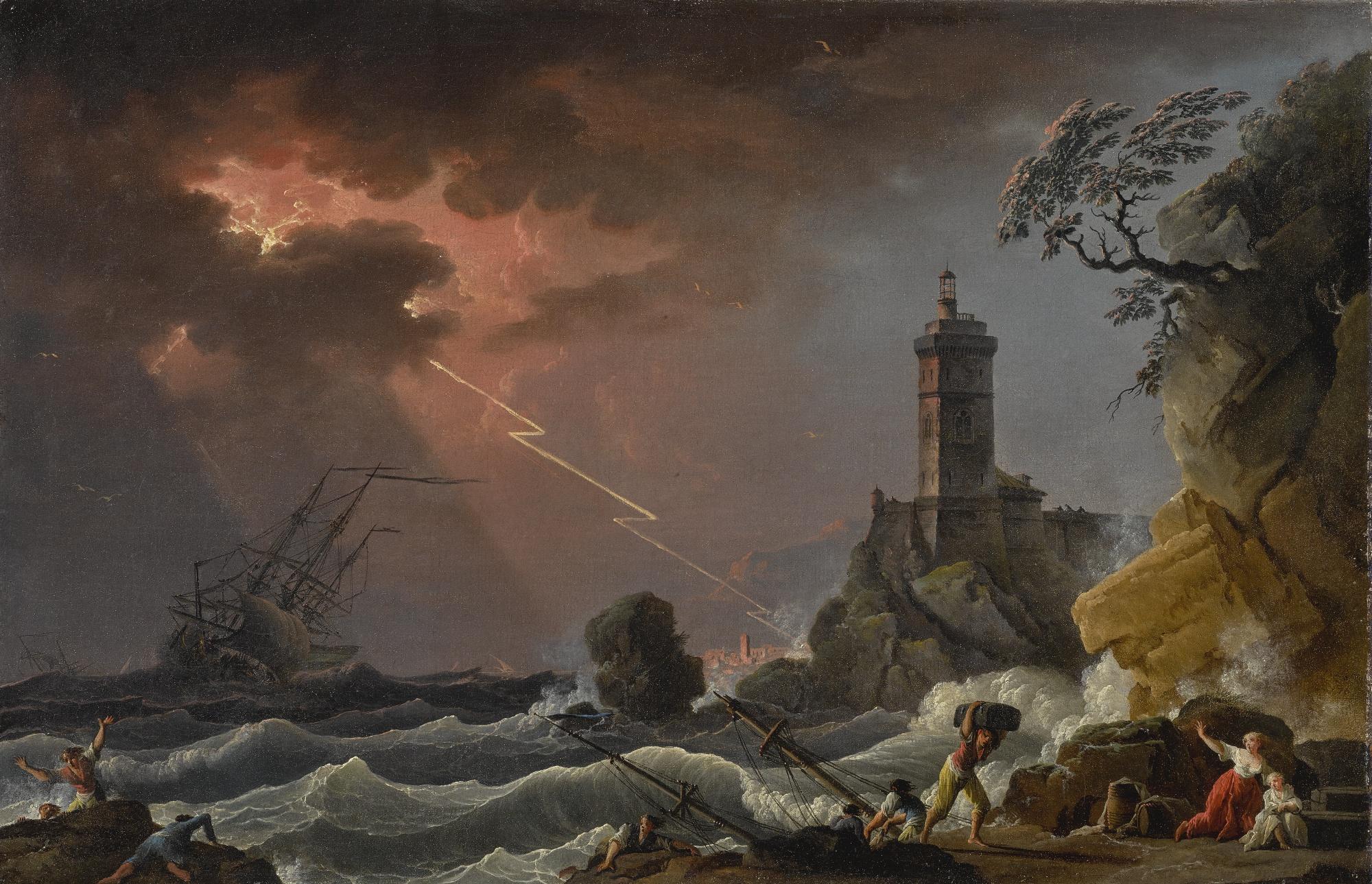Charles-François Grenier De Lacroix - Ships In A Stormy Sea Off A Rocky Coast