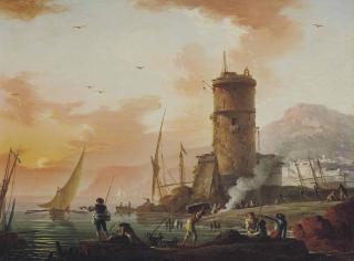 Charles Francois Grenier De Lacroix - Un bord de mer au soleil couchant