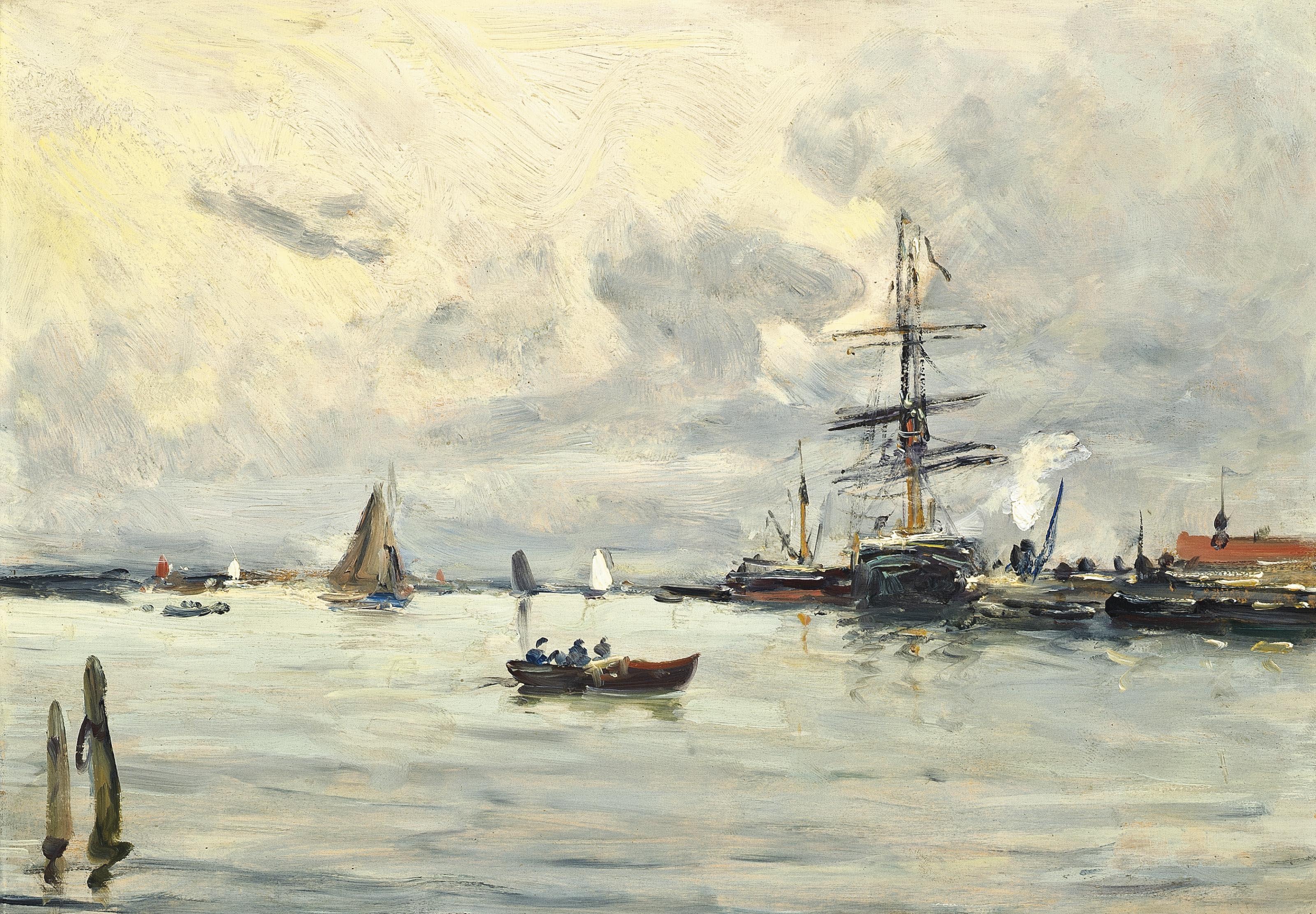 Charles François Pécrus - Bustling activity in a Normandy port