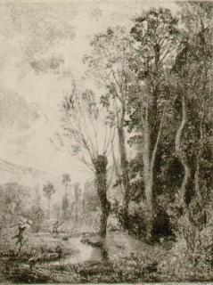 Charles Frangois Daubigny - Le Satyr (Delteil 73); also three other framed works by other hands