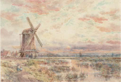 Charles Frederick Allbon - A Windmill On The Fens At Dusk