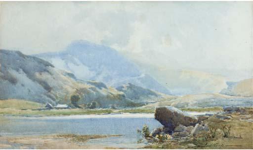 Charles Frederick Allbon - Figures and fishing vessels on the beach at low tide