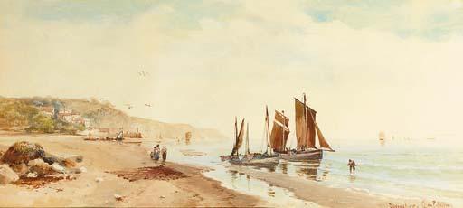 Charles Frederick Allbon - Fishing boats on a beach in Devonshire