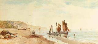 Charles Frederick Allbon - Fishing boats on a beach in Devonshire