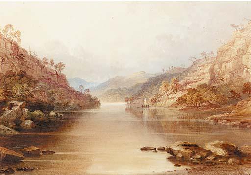 Charles Frederick Buckley - A sailing vessel on a lake in a mountainous landscape