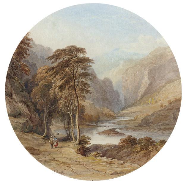 Charles Frederick Buckley - Figures on a riverside path in a mountainous landscape (illustrated); and View of a lake surrounded by mountains