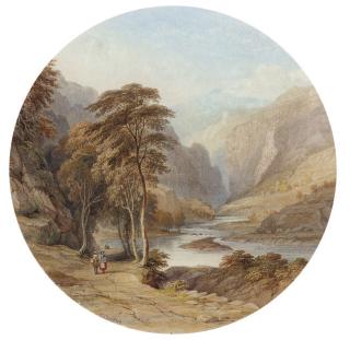 Charles Frederick Buckley - Figures on a riverside path in a mountainous landscape (illustrated); and View of a lake surrounded by mountains