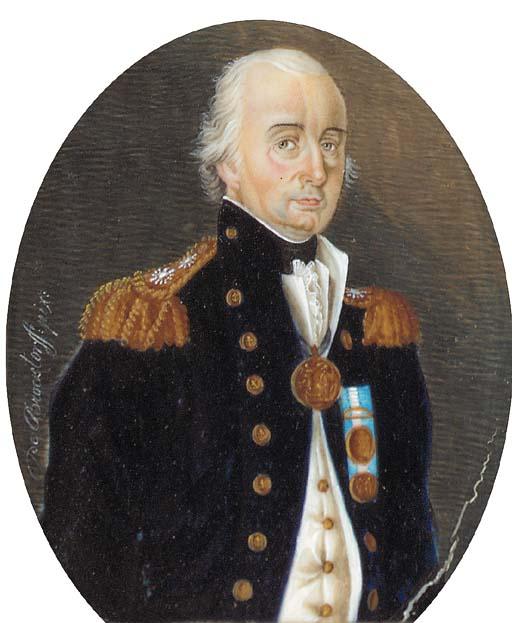 Charles Frederick De Brocktorff - Portrait of Admiral, Lord Collingwood, in naval uniform, wearing three medals including his large gold medal for Trafalgar, in profile to the right