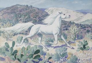 Charles Frederick Tunnicliffe, R.A. - The Pacing White Mustang