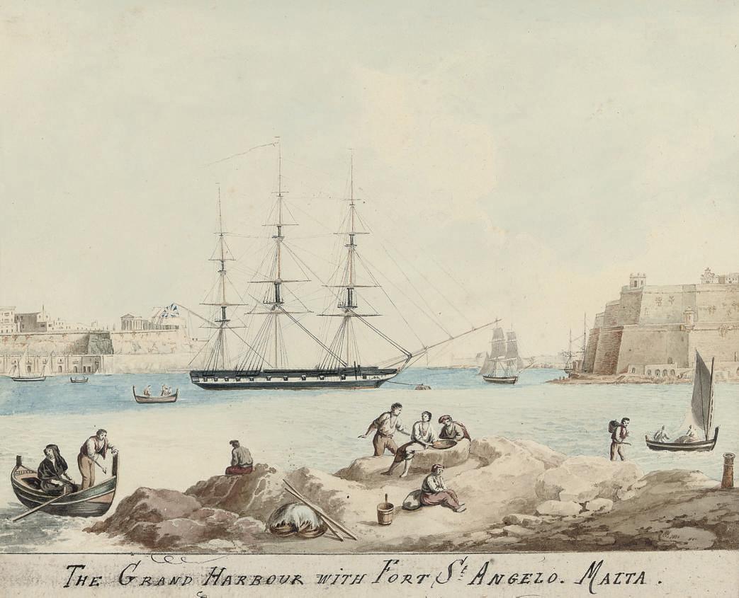 Charles Frederick Von Brocktorff - The Grand Harbour with Fort St Angelo, Malta