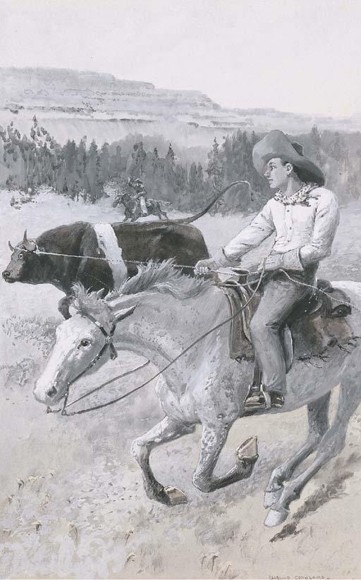 Charles George Copeland - Cowboys Roping a Steer