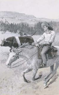 Charles George Copeland - Cowboys Roping a Steer