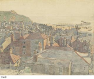 Charles Ginner, A.R.A. - View of Hastings; Through a Sussex Window;  and  Church and Barn, Waltham St Lawrence