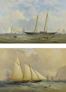 Charles Gregory - The Royal Yacht Squadron \'Viking\' At Anchor, Off Cowes And The Royal Yacht Squadron \'Viking\' In Full Sail, Off Needles: Two Paintings
