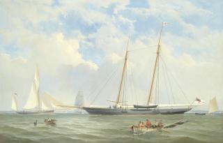 Charles Gregory - The Royal Yacht Squadron\'s Viking at anchor off Cowes; The Royal Yacht Squadron\'s Viking off the Needles, a pair