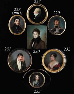 Charles Guillaume Alexandre Bourgeois - A gentleman in profile to left, in blue coat, white waistcoat and cravat, hair en queue; blue background