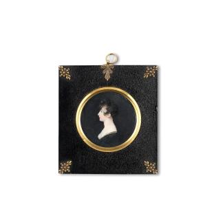 Charles-Guillaume-Alexandre Bourgeois - Portrait of a lady in profile wearing a black dress and white chemise 6.3 cm (2 1/2 in) diameter