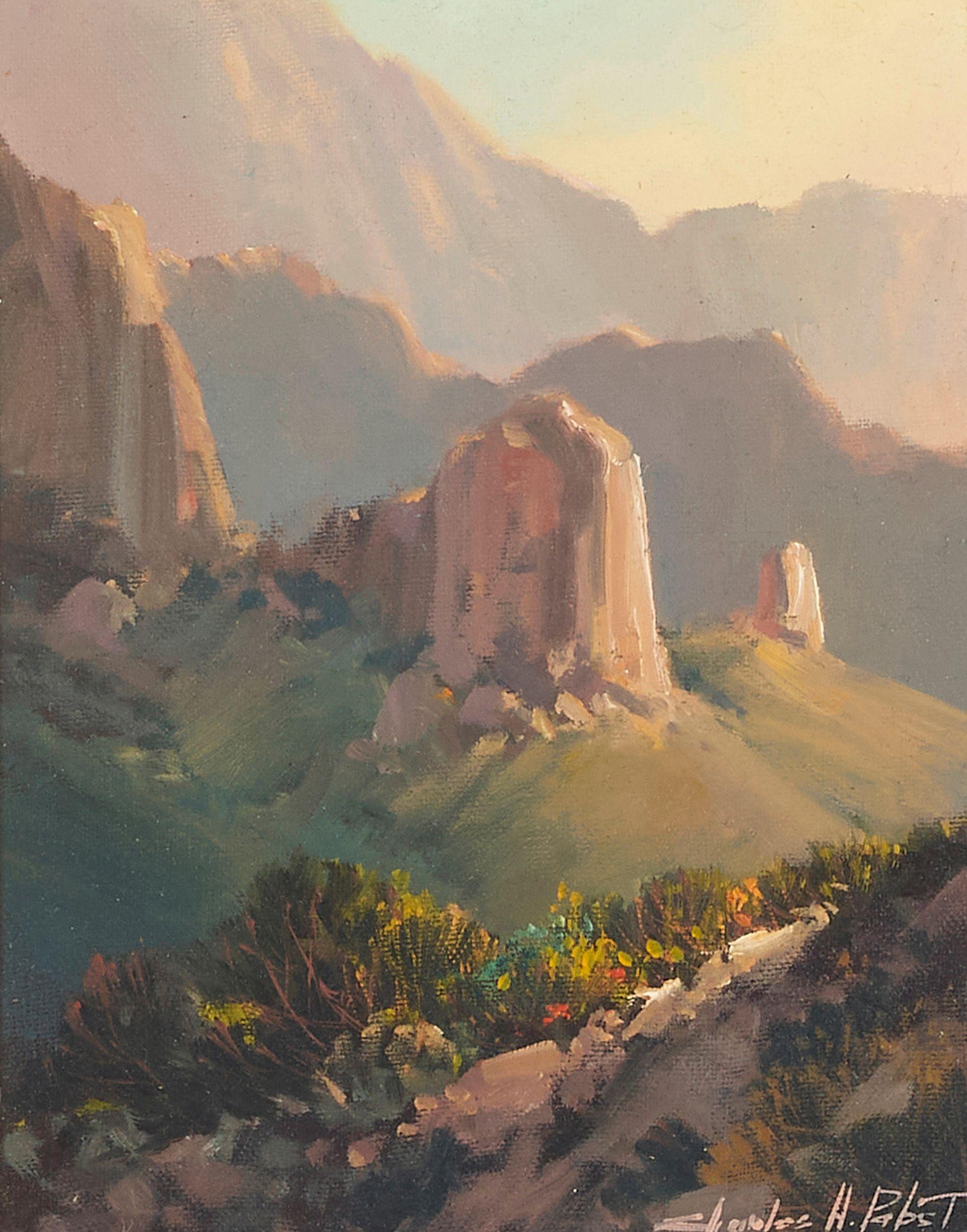 Charles H. Pabst - Enchanted Canyon and Time Passes (a group of two) first 10 x 8 in., second 8 x 16 in. first framed 17 x 15 in., second framed 15 x 23 in.
