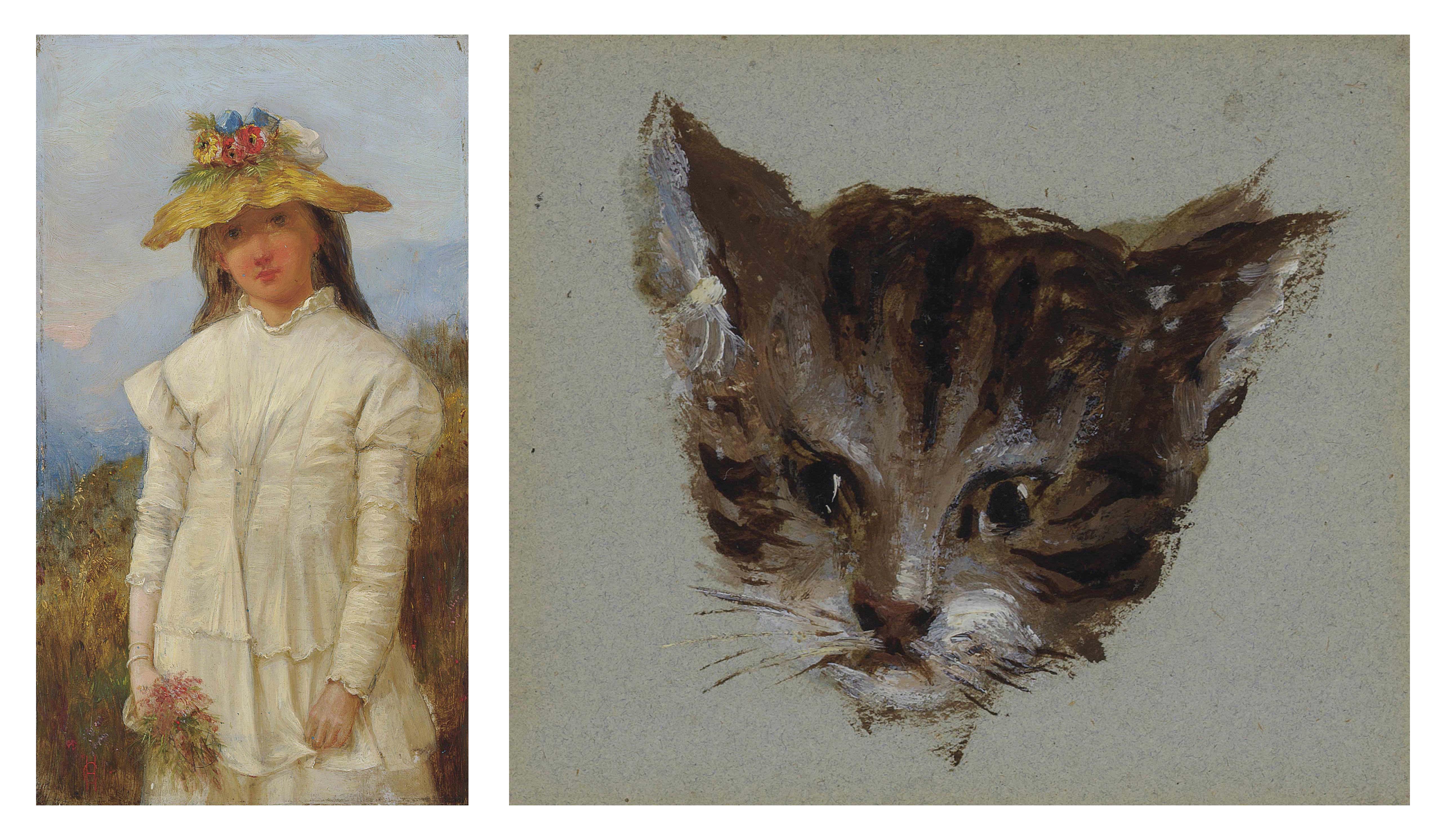 Charles Halkerston - Aunt jessie; and Two studies of cats