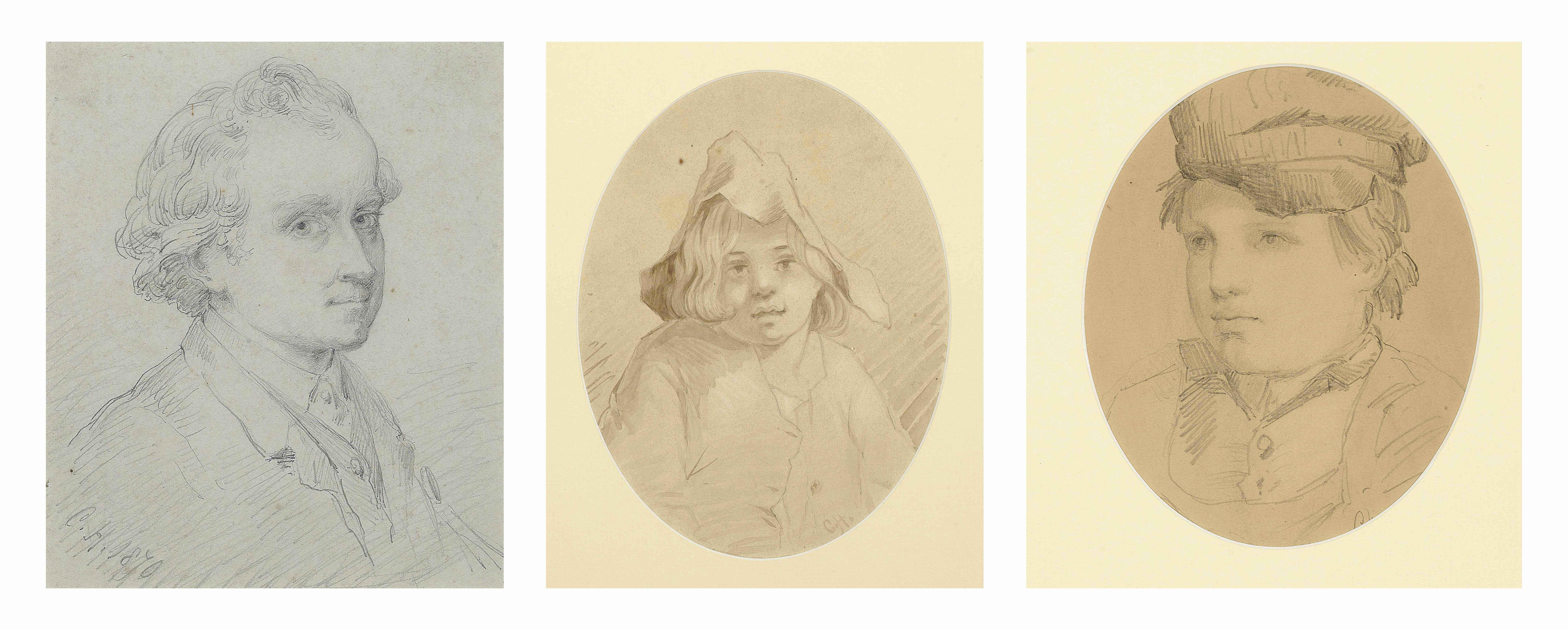 Charles Halkerston - Portrait of a gentleman, bust-length; and Two studies of young boys; and Two studies of girls