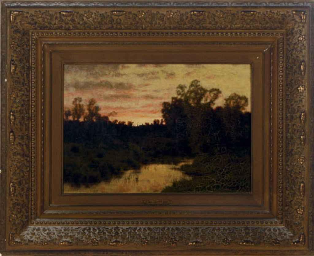 Charles Harry Eaton - Sunset over the town by the lake