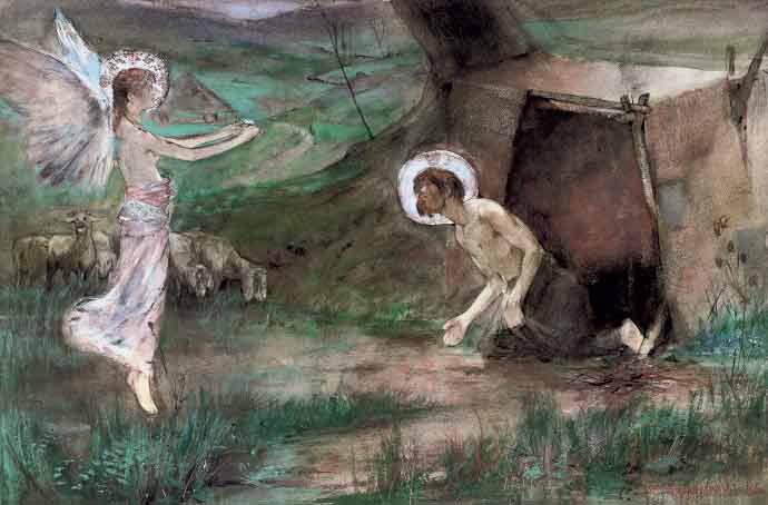 Charles Haselwood Shannon, R.A. - A Hermit is visited by an Angel