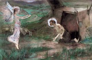 Charles Haselwood Shannon, R.A. - A Hermit is visited by an Angel