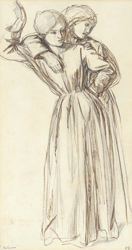 Charles Hazelwood Shannon, R.A. - Study For \'Autumn\' (Recto); Study Of A Reclining Figure (Verso)