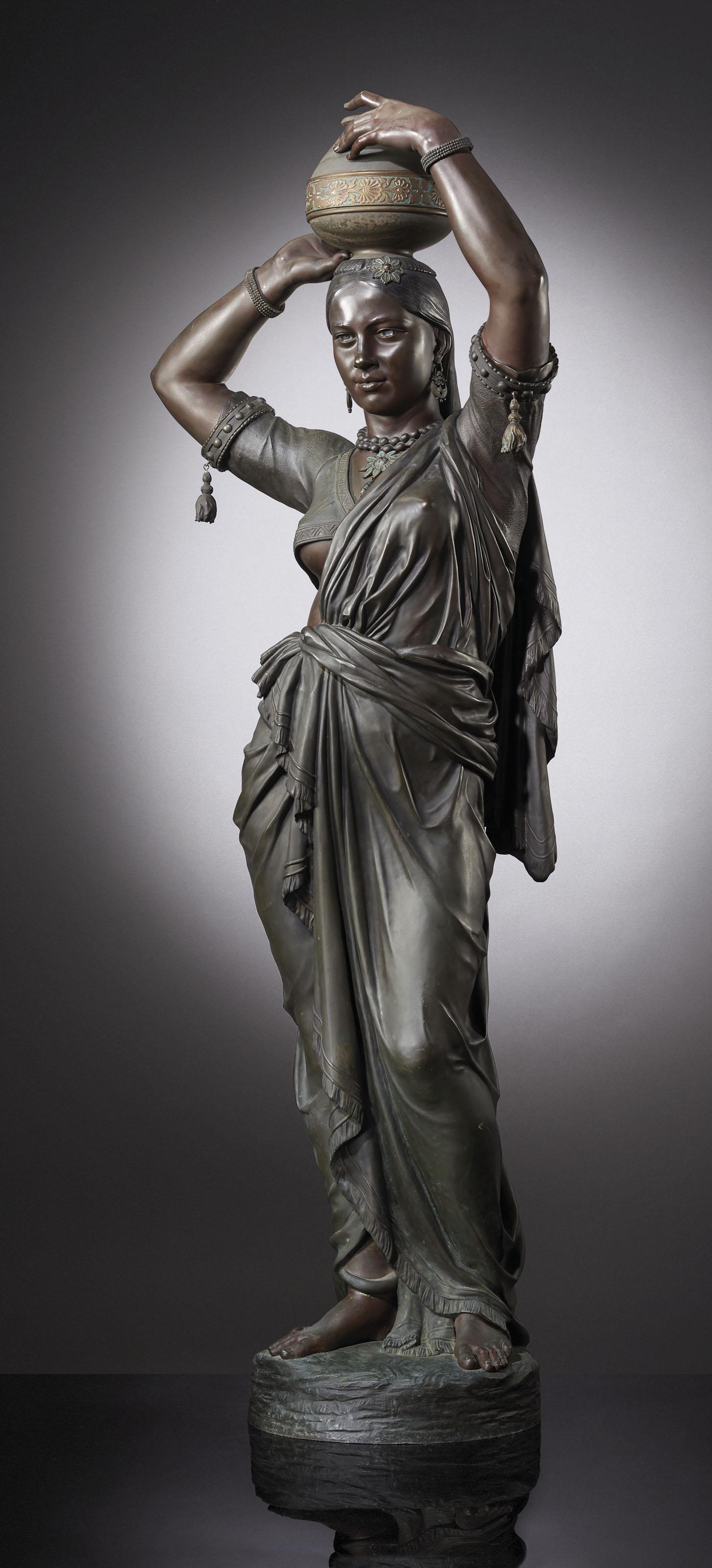 Charles-Henri-Joseph Cordier - Torchère femme indienne portant un vase sur la tête