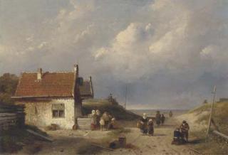 Charles-Henri-Joseph Leickert - A coast scene near Scheveningen, Holland