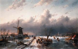 Charles Henri Joseph Leickert - A winter landscape with skaters