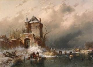 Charles Henri Joseph Leickert - Figures on a frozen river