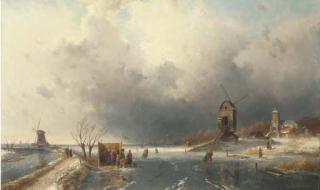 Charles Henri Joseph Leickert - Skaters in a Winter landscape