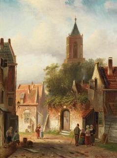 Charles Henri Joseph Leickert - Town scene with figures
