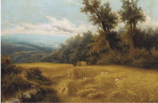 Charles Henry Passey - Reapers harvesting corn; and A peaceful stretch of the river