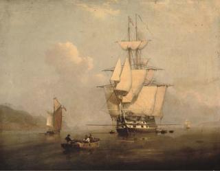 Charles Henry Seaforth - A Two-Decker Drying Her Sails And Airing Ship, Lying At Anchor (Illustrated); And A Frigate In Distress With A Fishing Boat Going To Her Rescue