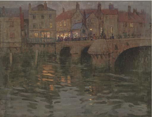Charles Herbert Eastlake, R.B.A. - The town bridge, on a summer\'s evening