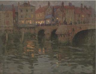 Charles Herbert Eastlake, R.B.A. - The town bridge, on a summer\'s evening