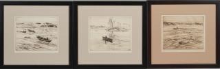 Charles Herbert Woodbury - Three Maritime Scenes Each signed \'Charles H. Woodbury\' in pencil lower left, etchings on paper, matted and framed. plates 8 7/8 x 11 in. (22.7 x 28.0 cm)