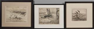 Charles Herbert Woodbury - Three Maritime Scenes Each signed \'Charles H. Woodbury\' in pencil lower left, etchings on paper, matted and framed. plates up to 8 3/4 x 10 7/8 in. (22.3 x 27.7 cm)