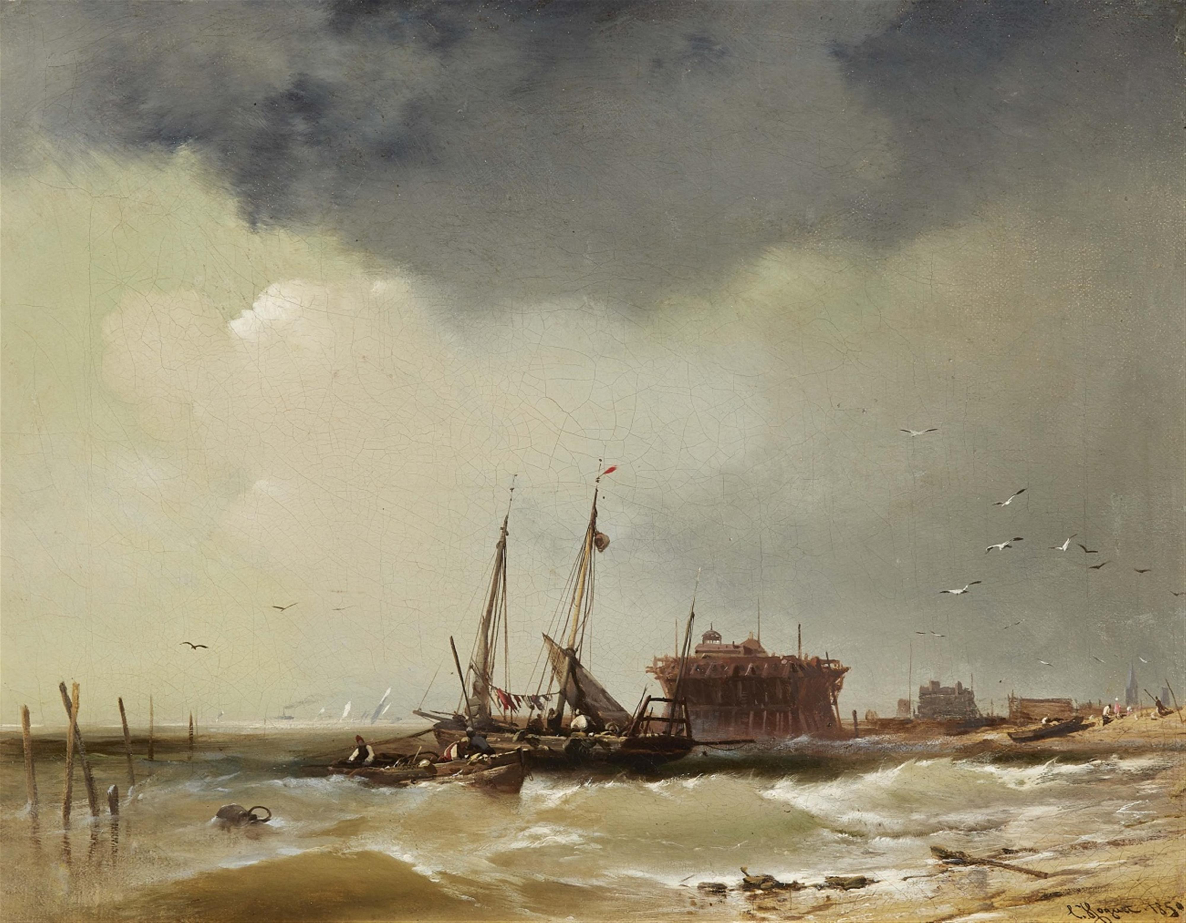 Charles Hoguet - Am Strand anlandende Fischerboote